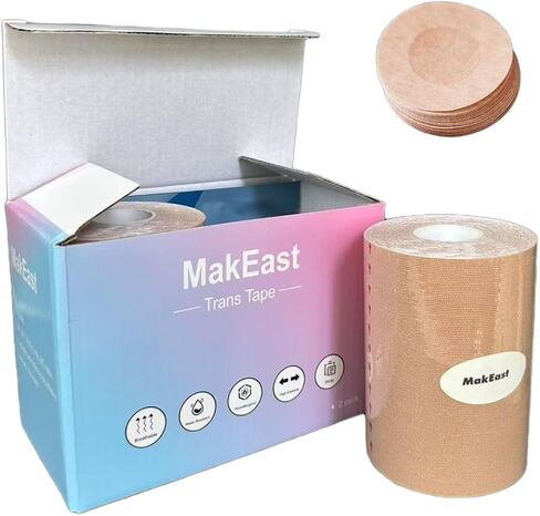 2 لفات Trans Trans لانتقال الشريط العريض الإضافي لصدر الربط اللاتكس FTM Binder FTM مع Nipple يغطي فائقة مقاومة للماء ومرنة 4 في × 16.5 قدم (تان) in Saudi Arabia