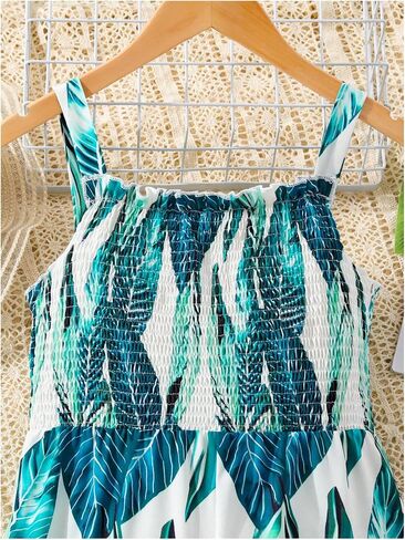 OYOANGLE Girl's Boho Tropical Print Shirred Jumpsuits Beach Vacation Long Pants Rompers in Saudi Arabia