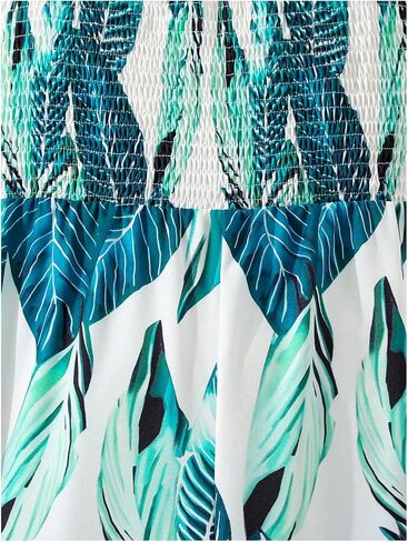 OYOANGLE Girl's Boho Tropical Print Shirred Jumpsuits Beach Vacation Long Pants Rompers in Saudi Arabia