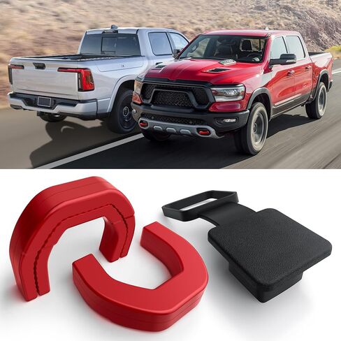 Automobile Towing Hook Cover, Trailer Hitch Cover Compatible with RAM 1500 Accessories 2019-2025. Customized 2-Inch Trailer Hitch Receiver Cover, Tube Plug (Red-Black) in Kuwait
