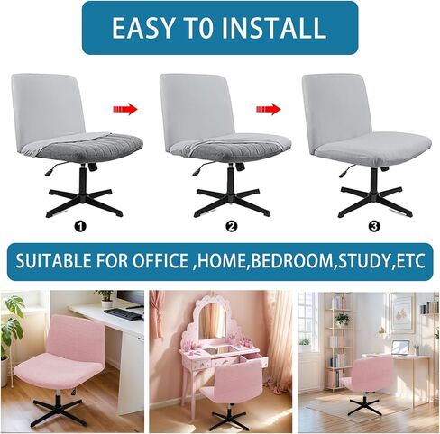 Vanity Chair Cover - Affordable Vanity Chair Cheap Criss Cross Chair Cover Waterproof and Elastic Armless Chair Slipcover Armless Chair Cover Office Chair Covers（Pink） in Saudi Arabia