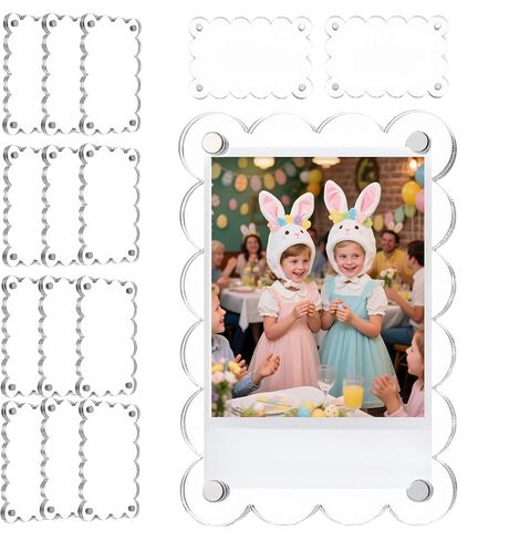 10 Pack 2.36 x 3.54 Inch Acrylic Fridge Magnetic Frame Scalloped, Double Sided Polaroid Frame, Magnet Picture Frames for Fridge suit Fujifilm Instax Mini, Frames for Fridge/Locker, Colorful Set in Saudi Arabia