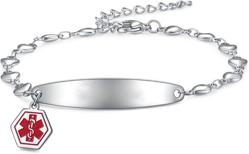 Medical Alert Bracelets for Women,Emergency Medical Id Bracelets with Free Laser Engraving,Stainless Steel Adjustable Wristband Bracelets Dual-Side Engraving in Kuwait