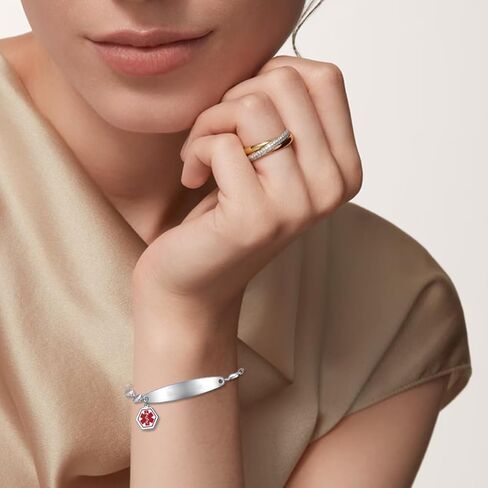 Medical Alert Bracelets for Women,Emergency Medical Id Bracelets with Free Laser Engraving,Stainless Steel Adjustable Wristband Bracelets Dual-Side Engraving in Kuwait