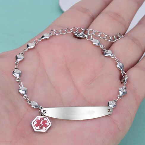 Medical Alert Bracelets for Women,Emergency Medical Id Bracelets with Free Laser Engraving,Stainless Steel Adjustable Wristband Bracelets Dual-Side Engraving in Kuwait