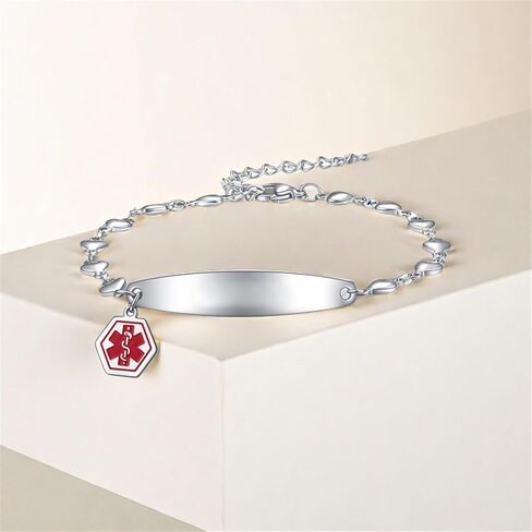 Medical Alert Bracelets for Women,Emergency Medical Id Bracelets with Free Laser Engraving,Stainless Steel Adjustable Wristband Bracelets Dual-Side Engraving in Kuwait