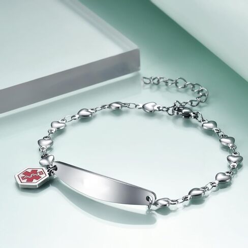 Medical Alert Bracelets for Women,Emergency Medical Id Bracelets with Free Laser Engraving,Stainless Steel Adjustable Wristband Bracelets Dual-Side Engraving in Kuwait
