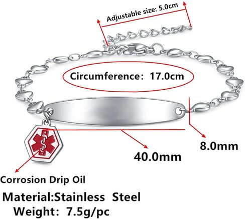Medical Alert Bracelets for Women,Emergency Medical Id Bracelets with Free Laser Engraving,Stainless Steel Adjustable Wristband Bracelets Dual-Side Engraving in Kuwait