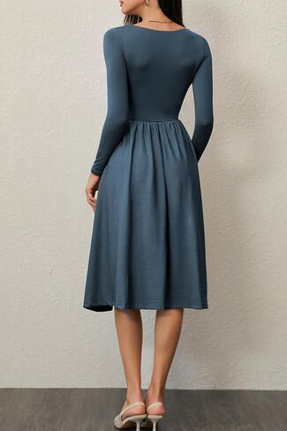 CHYRII Women Spring Fashion 2025 Square Neck Long Sleeve Casual A-Line Midi Dress in Kuwait