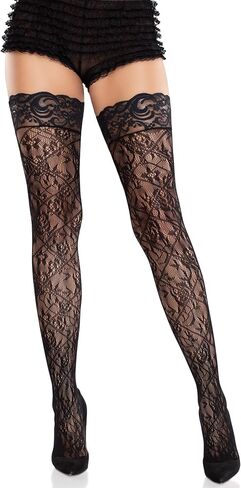 Avenue Avenue Women’s Cross Hatch و Floral Lace ابق في فخذ جوارب عالية للنساء مثير ، أسود ، مقاس واحد in Saudi Arabia