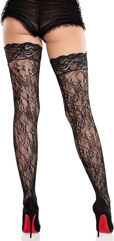 Avenue Avenue Women’s Cross Hatch و Floral Lace ابق في فخذ جوارب عالية للنساء مثير ، أسود ، مقاس واحد in Saudi Arabia