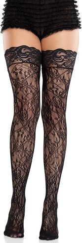 Avenue Avenue Women’s Cross Hatch و Floral Lace ابق في فخذ جوارب عالية للنساء مثير ، أسود ، مقاس واحد in Saudi Arabia