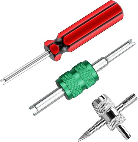 3PCS Car Tire Valve Stem Tools, Single Dual Head Vehicle A/C Valve Core Remover Puller, 4 Way Auto Air Conditioning Line Repair Tyre Wrench Tool, Universal for Bicycle RV Truck (Black) in Saudi Arabia