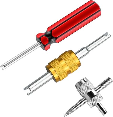 3PCS Car Tire Valve Stem Tools, Single Dual Head Vehicle A/C Valve Core Remover Puller, 4 Way Auto Air Conditioning Line Repair Tyre Wrench Tool, Universal for Bicycle RV Truck (Black) in Saudi Arabia