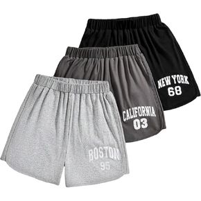OYOANGLE Girl's 3 Piece Letter Print Elastic High Waist Shorts Casual Running Shorts