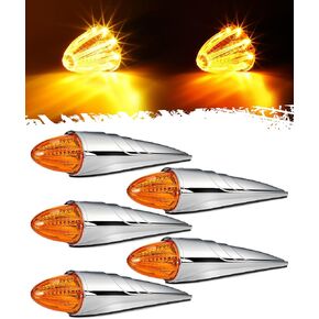 Partsam 5PCS Amber Torpedo Cab Marker, Chrome Roof Running Lights Assembly, LED High/Low-Brightness Mode Clearance Lights Compatible with International/Peterbilt/Freightliner/Mack in Kuwait