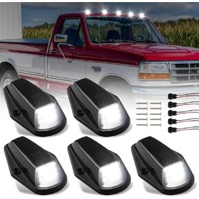 LED Cab Roof Marker Lights [18 SMD SUPER BRIGHT] Top Clearance Running Lights for Fo-rd F150 F250 F350 1973-1997, Smoked Lens White LED Cab Marker Lamps, 5 PCS