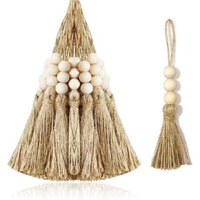 10 Pack Tassel Ornaments with Wood Beads Jute Tassels for Christmas Tree Boho Giant Hemp Rope Decor DIY Craft Garland Project for Wedding Home Party Decorations (Natural Color)