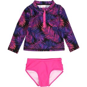 Rufflebutts Marine Glow Long Sleeve Sthipper Rash Guard 2 قطعة - 2T