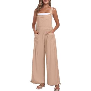 ALSOGO Womens Wide Leg Overalls Loose Beach Vacation Outfits Jumpsuits 2025 Causal Sleeveless Rompers with Pockets
