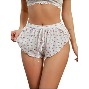 MakeMeChic Women's Floral Print Tie Front Slit Hem Summer Lounge Shorts Pajama Bottoms