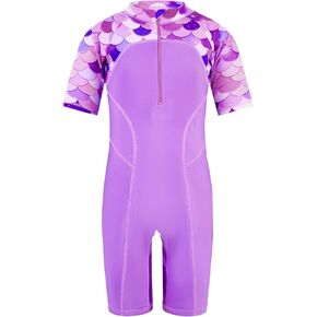 TFJH E Girls Short Sleeve Swimsuits UV 50+ Rash Guard Sunsuits One Piece Bathing Suits 3-12Y