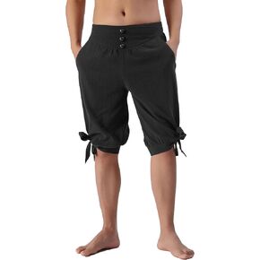Men’s Renaissance Viking Pirate Shorts, Medieval Linen Banded Pants Halloween Colonial Costume