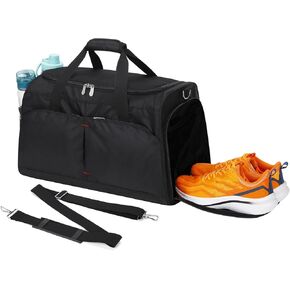 Mens Gym Bag with Shoe Compartment - 20 inch Sports Duffle Bags with 12 Compartments Including Wet Pocket - Black