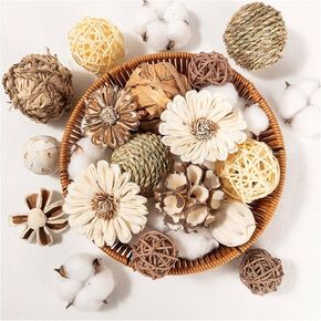 17pcs كرات زخرفية عتيقة لحشو Potpourri Bowl ، حشو وعاء للزخارف المركزية للمنزل ، كرات الخوص الراتان المنسوجة ، حشو الأجرام السماوية الراتان لزهرية العجين