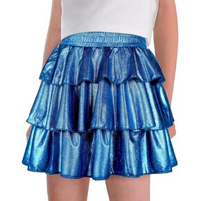 iLover Girls 3-Layers Ruffle Sparkle Skirt Shiny Dance Tutu Party Skirts