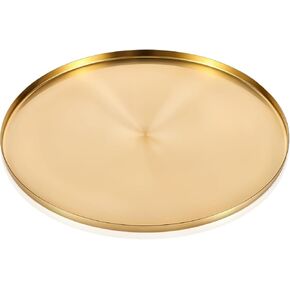 Round Gold Tray 12 Inch Stainless Steel Jewelry and Make up Tray Gold Decorative Serving Tray Round Brass Tray for Vanity Organizer, Coffee Table, Outdoor Patio, Living Room, Perfume
