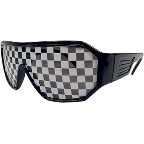 Macho Wrestler Sunglasses White Checkerboards on Black Lens with Black Frame