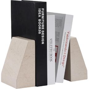 Koville Marble Bookends for Shelves, Large Bookends for Heavy Books, Non-Slip Heavy Duty Book Stopper for CD/Movies, Aesthetic Decorative Book Ends for Bookshelf Table Home Decor (White)