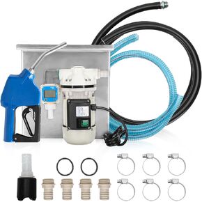 High-End DEF PUMP,DEF Transfer Pump Kit 10GPM/40LPM 110VAC 550W 3A with Stainless steel shelf,Urea gun,K24 external thread flowmeter,4.3/4 Black flowline 4 meters,1 Inch into the oil pipe 2 meters