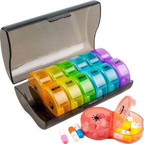 Weekly Pill Organizer 2 Time a Day，Pill Dispensers， Pill Box 7 Day with One-Side Large Opening Design for Easy Filling ，2 Times a Day AM/PM Pill Case, for Vitamins/Fish Oils (Transparent Color)