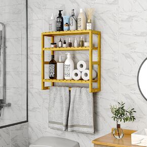 Towel Racks Bathroom Shelves Over Toilet Storage with Towel Bar 3 Tier Floating Wall Mounted Space Saving Bamboo Paper Holder for Bathroom Laundry Room Kitchen Organizers