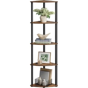 SONGMICS HOME Superfast Toolless Assembly, Corner Shelf Stand, 5-Tier Corner Standing Shelf, Living Room, Bedroom, Kitchen, 15 x 10.6 x 54.7 Inches, Rustic Brown ULBC610K01