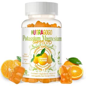 غليسينات المغنيسيوم البوتاسيوم ، ملحق البوتاسيوم مع Ashwagandha ، غليسينات المغنيسيوم عالية الامتصاص ، B6 ، D3 ، سترات البوتاسيوم ، الكهربائية للأطفال البالغين ، خالية من السكر ، 60 من مضغ الفراولة