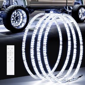 15.5" Super Bright Double Row Pure White Wheel Lights, Rim Light with Remote Control, IP68 Waterproof Wheel Ring Lights with Turn & Braking Signal Compatible with Various Trucks SUV Car（4PCS）