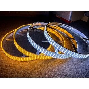 17.5 '' Sando Tech 5 Row LED WHITE LED LIGHTS W/AMBER TURN IDS RIM LIGHTS 1680LEDS BIHDY RIM RF REMOTE/SWITCH CTRL لشاحنة إطارات الطرق الوعرة