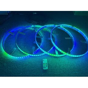 4PCS 17.5‘’ Dream Chase LED Wheel Ring Lights Dance Flow Music Rhythm RGB Multiple Rim Lights IP68 Car Truck Tire Lights Bluetooth/Remote Ctrl