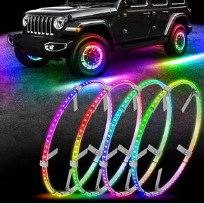 17inch Wheel Lights for Truck Single Row Dancing/Chasing Color Wheel Ring Light, Wheel Rim Lights with APP & Remote Control Music Simultaneously Fit for Truck Pickup Car