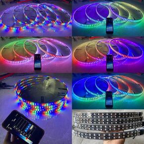 4PCS Double Row RGB Dream Color Chasing Flow Series Illuminated LEDs 15.5" Wheel Rim Lights IP68 Waterproof Car Truck Tire Rings Lighting Off-Road Bluetooth + Remote