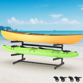 Kayak Storage Rack, Heavy Duty Kayak Racks for Outdoor Indoor Storage, Freestanding Kayak Stand with Wheels, Adjustable Storage Rack for Kayaks, SUPs, Canoe, Paddleboard, 3 Levels