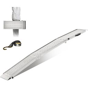 Aluminum Motorcycle Ramps & Loading Ramps for Pickup Trucks - Tri-Fold Lightweight Design for Dirt Bikes, Lawn Mowers, ATVs, 600 lb Capacity, 89"*11", 1PC, Silver