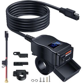 شاحن Unifizz للدراجة النارية USB ، شاحن مزدوج USB USB C PD & Quick Charge 3.0 شاحن هاتف دراجة نارية مع Voltmeter ومفتاح التشغيل/إيقاف تشغيله ، فصل سريع للقطع إلى محول USB لجميع الهاتف ، الجهاز اللوحي ، GPS