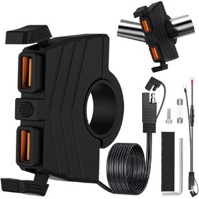 شاحن الهاتف المحمول للدراجات النارية ، شاحن USB مزدوج USB سريع الشحن ، 27W USB-A (Quick Charge 3.0) منافذ مزدوجة ، مع مفتاح التشغيل/الإيقاف ، متوافق مع الهاتف المحمول/الجهاز اللوحي/GPS