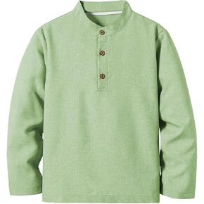 Boys Long Sleeve Henley Shirt Lightweight Button Up Dress Shirts Summer Beach Clothes
