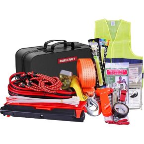 Car Emergency Kit – Roadside 43 Pieces Heavy Duty Car Emergency Kit – Jumper Cables UL Listed, Triangle, Tire Pressure Gauge, Raincoat, Tow Rope, etc– Car Accessories for Women and Men