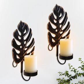 Wall Candle Sconces Holder Set of Two, Vintage Wall Decor Rustic Metal Hanging Wall Sconce Set of 2 Candle Holder for Living Room Fireplace Hallway